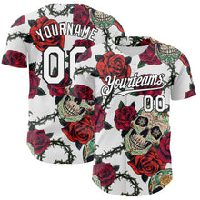 Load image into Gallery viewer, Custom White Black 3D Mexican Skull And Flower Authentic Baseball Jersey