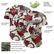 Load image into Gallery viewer, Custom Cream White-Black 3D Mexican Skull And Flower Authentic Baseball Jersey