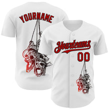 Load image into Gallery viewer, Custom White Red-Black 3D Skull Authentic Baseball Jersey