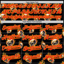 Load image into Gallery viewer, Custom Black Fire Red-Gold 3D Flame? Skull Authentic Baseball Jersey