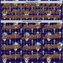 Load image into Gallery viewer, Custom Blue Dark Purple-Gold 3D Apache Skull Authentic Baseball Jersey