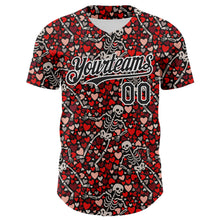 Load image into Gallery viewer, Custom Black White 3D Skeleton And Heart Authentic Baseball Jersey