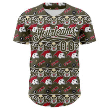 Load image into Gallery viewer, Custom Olive White 3D Punk Rock Skull Authentic Baseball Jersey