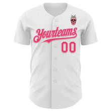 Load image into Gallery viewer, Custom White Neon Pink-Light Pink 3D Pink Ribbon Skull Authentic Baseball Jersey