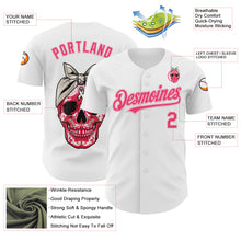 Load image into Gallery viewer, Custom White Neon Pink-Light Pink 3D Pink Ribbon Skull Authentic Baseball Jersey