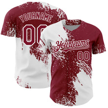 Load image into Gallery viewer, Custom White Crimson 3D Pattern Design Abstract Brush Stroke Authentic Baseball Jersey