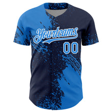 Load image into Gallery viewer, Custom Electric Blue Navy-White 3D Pattern Design Abstract Brush Stroke Authentic Baseball Jersey