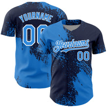 Load image into Gallery viewer, Custom Electric Blue Navy-White 3D Pattern Design Abstract Brush Stroke Authentic Baseball Jersey