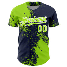 Load image into Gallery viewer, Custom Neon Green Navy-White 3D Pattern Design Abstract Brush Stroke Authentic Baseball Jersey