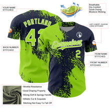 Load image into Gallery viewer, Custom Neon Green Navy-White 3D Pattern Design Abstract Brush Stroke Authentic Baseball Jersey