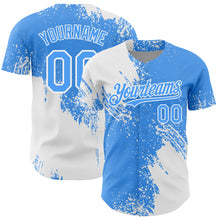 Load image into Gallery viewer, Custom White Electric Blue 3D Pattern Design Abstract Brush Stroke Authentic Baseball Jersey