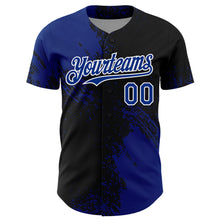 Load image into Gallery viewer, Custom Royal Black-White 3D Pattern Design Abstract Brush Stroke Authentic Baseball Jersey