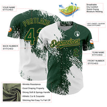 Load image into Gallery viewer, Custom White Green-Old Gold 3D Pattern Design Abstract Brush Stroke Authentic Baseball Jersey