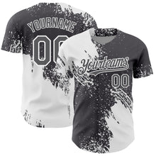 Load image into Gallery viewer, Custom White Steel Gray 3D Pattern Design Abstract Brush Stroke Authentic Baseball Jersey