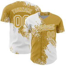 Load image into Gallery viewer, Custom White Old Gold 3D Pattern Design Abstract Brush Stroke Authentic Baseball Jersey