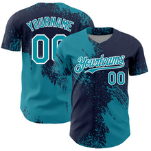 Load image into Gallery viewer, Custom Teal Navy-White 3D Pattern Design Abstract Brush Stroke Authentic Baseball Jersey