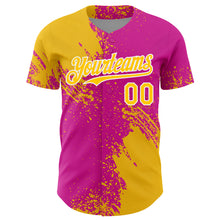 Load image into Gallery viewer, Custom Yellow Deep Pink-White 3D Pattern Design Abstract Brush Stroke Authentic Baseball Jersey