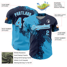 Load image into Gallery viewer, Custom Sky Blue Navy-White 3D Pattern Design Abstract Brush Stroke Authentic Baseball Jersey