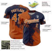 Load image into Gallery viewer, Custom Texas Orange Navy-White 3D Pattern Design Abstract Brush Stroke Authentic Baseball Jersey