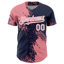 Load image into Gallery viewer, Custom Medium Pink Navy-White 3D Pattern Design Abstract Brush Stroke Authentic Baseball Jersey