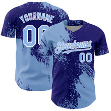Load image into Gallery viewer, Custom Light Blue Dark Purple-White 3D Pattern Design Abstract Brush Stroke Authentic Baseball Jersey