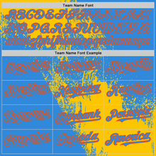 Load image into Gallery viewer, Custom Yellow Electric Blue-Orange 3D Pattern Design Abstract Brush Stroke Authentic Baseball Jersey