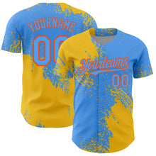 Load image into Gallery viewer, Custom Yellow Electric Blue-Orange 3D Pattern Design Abstract Brush Stroke Authentic Baseball Jersey