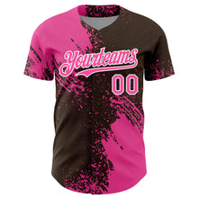 Load image into Gallery viewer, Custom Pink Brown-White 3D Pattern Design Abstract Brush Stroke Authentic Baseball Jersey