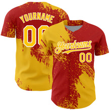 Load image into Gallery viewer, Custom Yellow Red-White 3D Pattern Design Abstract Brush Stroke Authentic Baseball Jersey