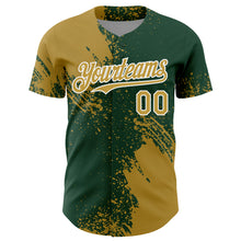 Load image into Gallery viewer, Custom Old Gold Green-White 3D Pattern Design Abstract Brush Stroke Authentic Baseball Jersey