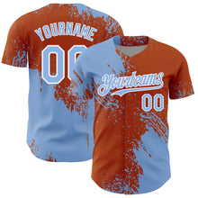 Load image into Gallery viewer, Custom Light Blue Texas Orange-White 3D Pattern Design Abstract Brush Stroke Authentic Baseball Jersey