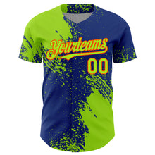 Load image into Gallery viewer, Custom Neon Green Royal-Orange 3D Pattern Design Abstract Brush Stroke Authentic Baseball Jersey
