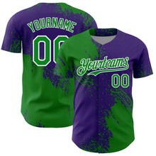 Load image into Gallery viewer, Custom Grass Green Purple-White 3D Pattern Design Abstract Brush Stroke Authentic Baseball Jersey
