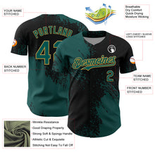 Load image into Gallery viewer, Custom Midnight Green Black-Old Gold 3D Pattern Design Abstract Brush Stroke Authentic Baseball Jersey