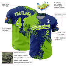 Load image into Gallery viewer, Custom Neon Green Royal-White 3D Pattern Design Abstract Brush Stroke Authentic Baseball Jersey