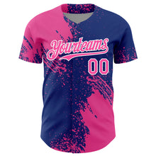 Load image into Gallery viewer, Custom Pink Royal-White 3D Pattern Design Abstract Brush Stroke Authentic Baseball Jersey