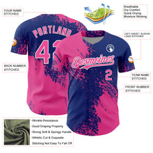 Load image into Gallery viewer, Custom Pink Royal-White 3D Pattern Design Abstract Brush Stroke Authentic Baseball Jersey