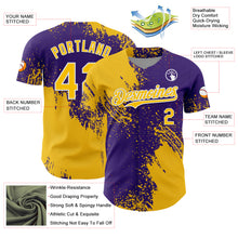 Load image into Gallery viewer, Custom Yellow Purple-White 3D Pattern Design Abstract Brush Stroke Authentic Baseball Jersey