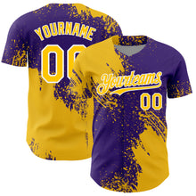 Load image into Gallery viewer, Custom Yellow Purple-White 3D Pattern Design Abstract Brush Stroke Authentic Baseball Jersey