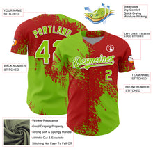 Load image into Gallery viewer, Custom Neon Green Red-White 3D Pattern Design Abstract Brush Stroke Authentic Baseball Jersey