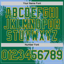 Load image into Gallery viewer, Custom Light Blue Kelly Green-Gold 3D Pattern Design Abstract Brush Stroke Authentic Baseball Jersey