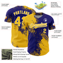 Load image into Gallery viewer, Custom Yellow Dark Purple-White 3D Pattern Design Abstract Brush Stroke Authentic Baseball Jersey