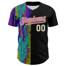 Load image into Gallery viewer, Custom Black Pea Green-Pink 3D Pattern Design Rave Psychedelic Neon Fluid Art Authentic Baseball Jersey