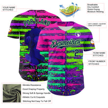 Load image into Gallery viewer, Custom Pink Navy-Pea Green 3D Pattern Design Rave Psychedelic Neon Fluid Art Authentic Baseball Jersey