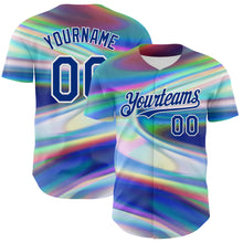 Load image into Gallery viewer, Custom White Royal 3D Pattern Design Rave Psychedelic Holographic Vaporwave Style Authentic Baseball Jersey