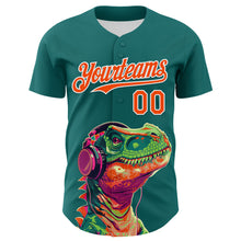 Load image into Gallery viewer, Custom Teal Orange-White 3D Pattern Design Rave Psychedelic Dinosaur Authentic Baseball Jersey