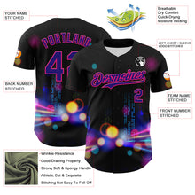 Load image into Gallery viewer, Custom Black Dark Purple-Hot Pink 3D Pattern Design Rave Psychedelic City Neon Authentic Baseball Jersey