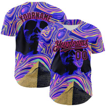 Load image into Gallery viewer, Custom Purple Black-Hot Pink 3D Pattern Design Rave Psychedelic Fluid Art Pyramid Authentic Baseball Jersey