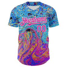 Load image into Gallery viewer, Custom Electric Blue Deep Pink-White 3D Pattern Design Rave Psychedelic Fluid Art Authentic Baseball Jersey