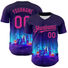 Load image into Gallery viewer, Custom Navy Deep Pink-Black 3D Pattern Design Rave Psychedelic Futuristic City Authentic Baseball Jersey